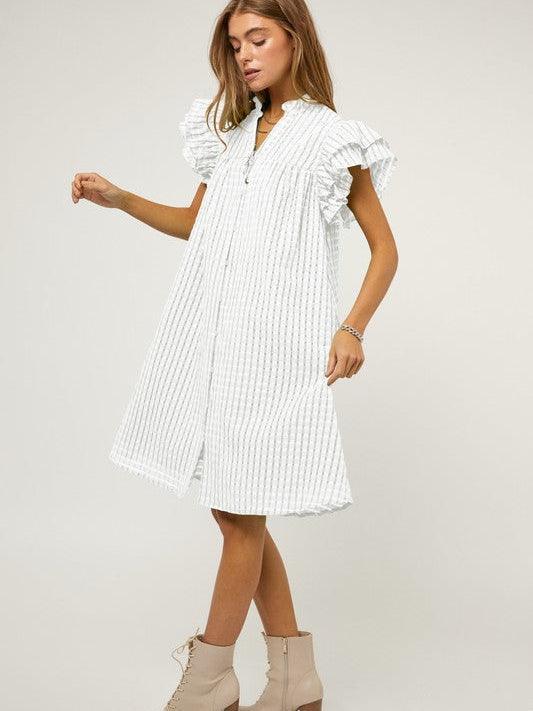 Forever Young Mandarin Collar + Ruffle Sleeve Babydoll Dress-Women's Clothing-Shop Z & Joxa