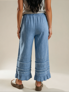 Frankly Darling Ruffled Hem Wide Leg Chambray Pants-Women's Jeans-Shop Z & Joxa