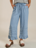 Frankly Darling Ruffled Hem Wide Leg Chambray Pants-Women's Jeans-Shop Z & Joxa