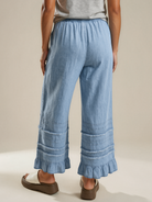 Frankly Darling Ruffled Hem Wide Leg Chambray Pants-Women's Jeans-Shop Z & Joxa