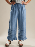 Frankly Darling Ruffled Hem Wide Leg Chambray Pants-Women's Jeans-Shop Z & Joxa