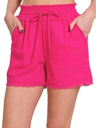 Frayed Just Right Drawstring Shorts with Pockets-Women's Clothing-Shop Z & Joxa