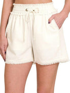 Frayed Just Right Drawstring Shorts with Pockets-Women's Clothing-Shop Z & Joxa