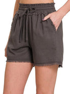 Frayed Just Right Drawstring Shorts with Pockets-Women's Clothing-Shop Z & Joxa