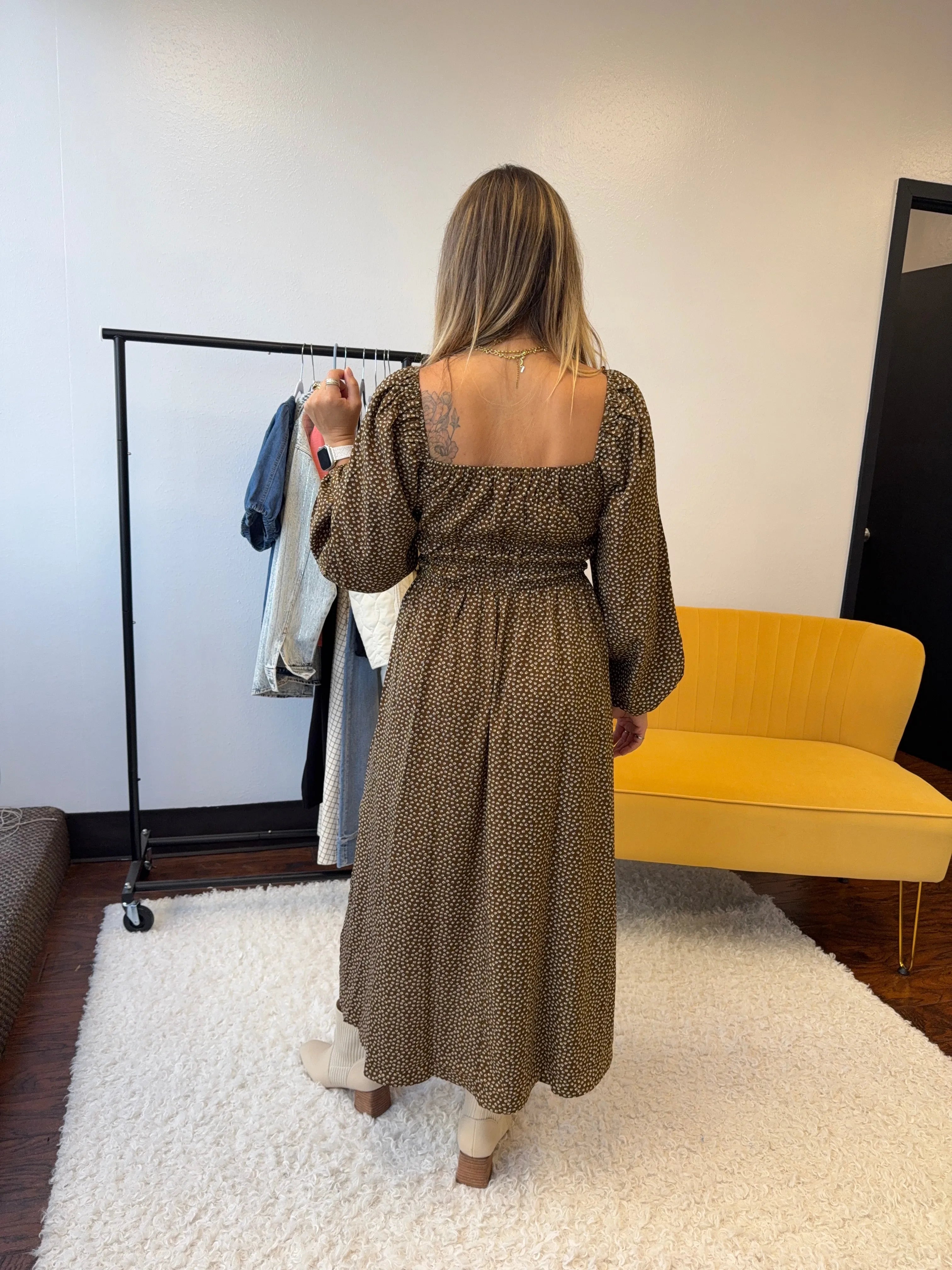 Free Reign Vintage Floral Dress with Puff Sleeves-Women's Dresses-Shop Z & Joxa