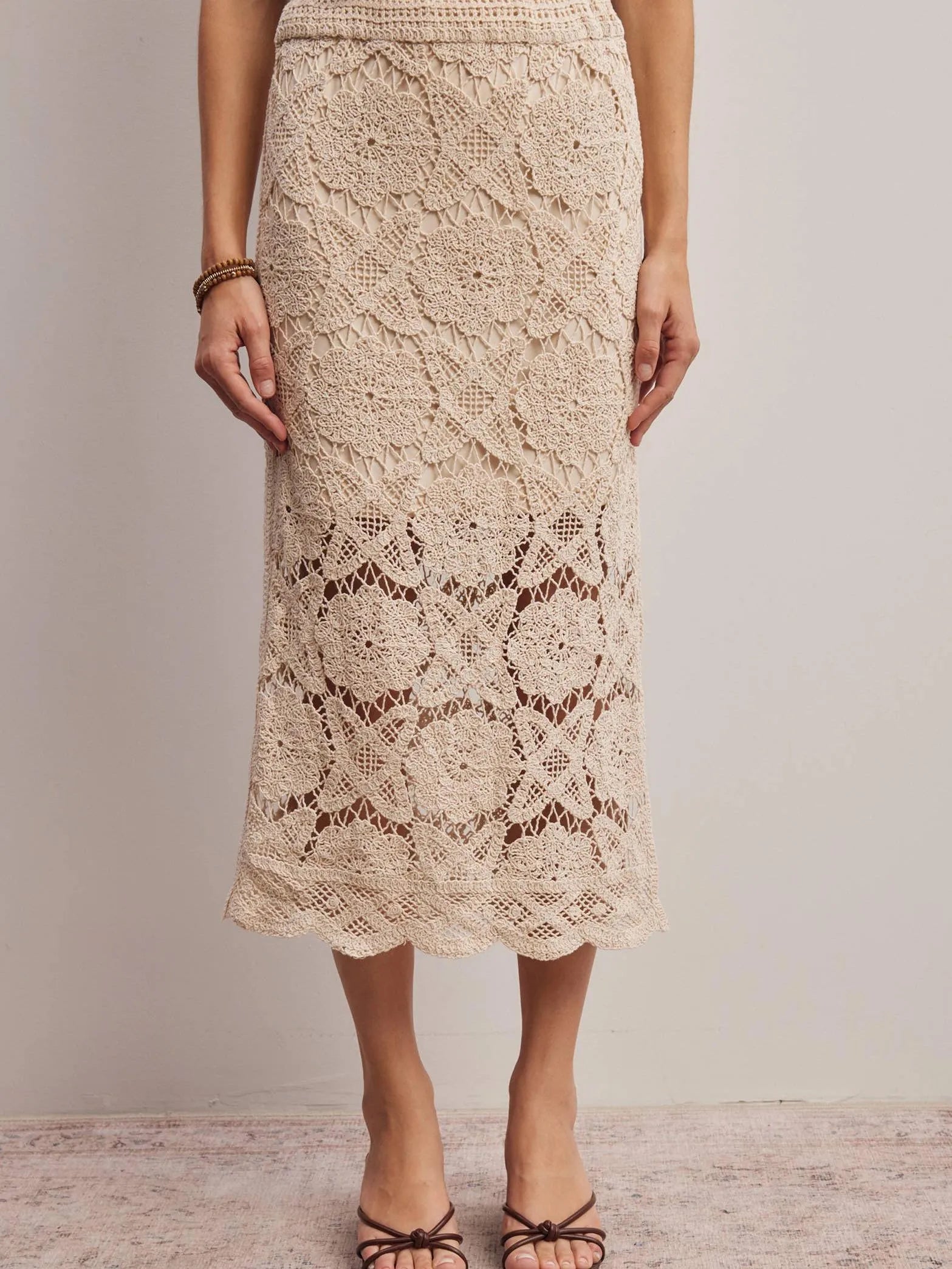 Free Spirit Natural Crochet Lace Midi Skirt-Women's Skirts & Skorts-Shop Z & Joxa
