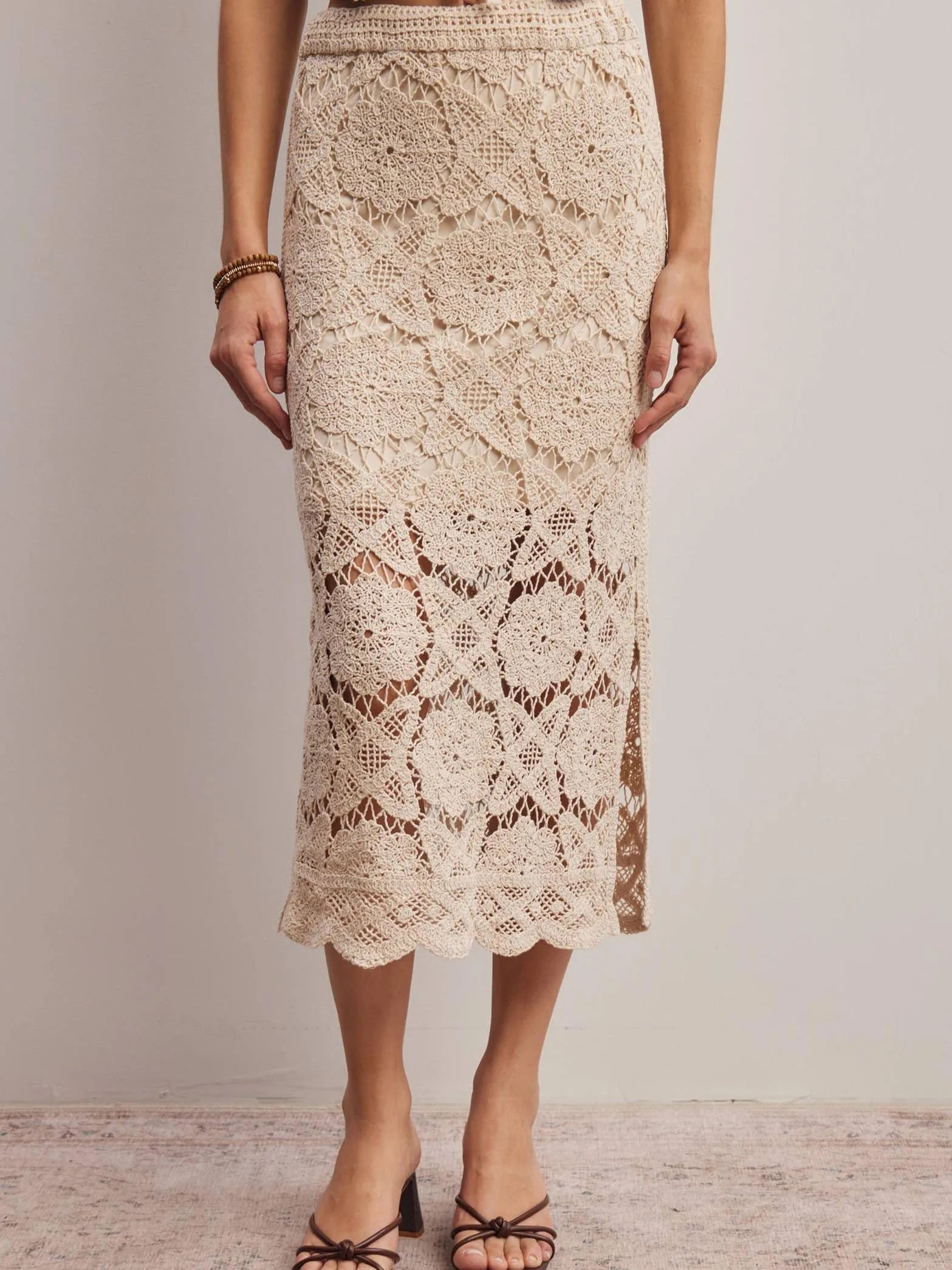 Free Spirit Natural Crochet Lace Midi Skirt-Women's Skirts & Skorts-Shop Z & Joxa
