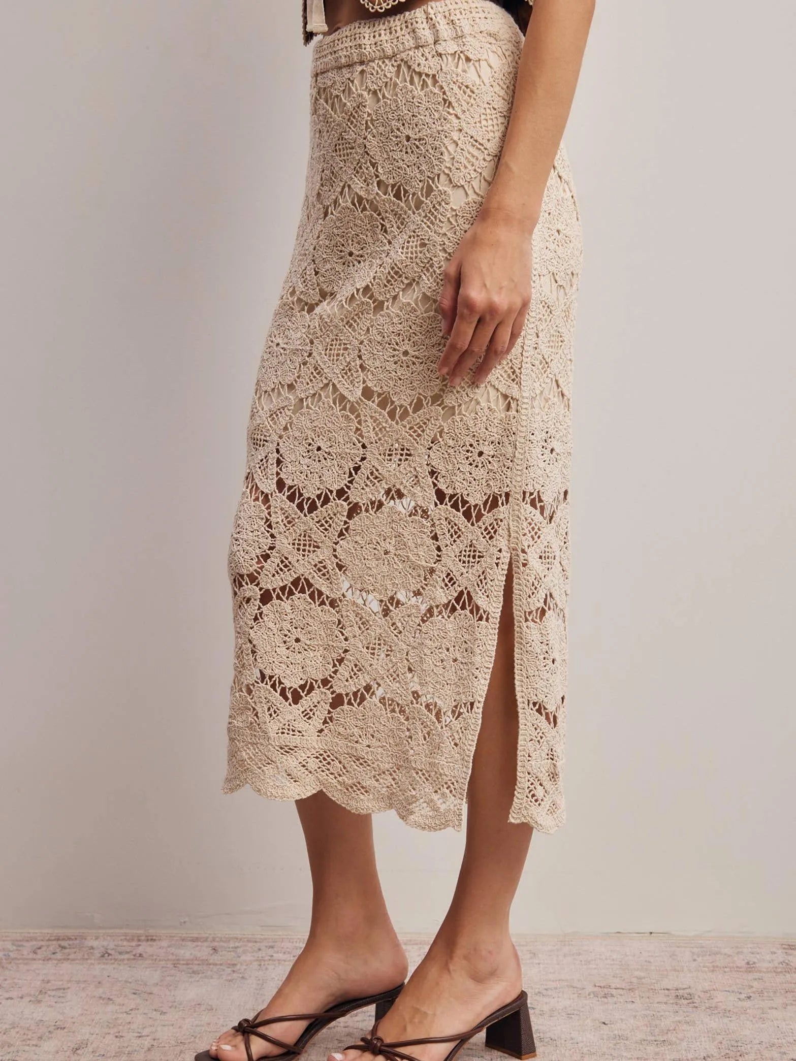 Free Spirit Natural Crochet Lace Midi Skirt-Women's Skirts & Skorts-Shop Z & Joxa