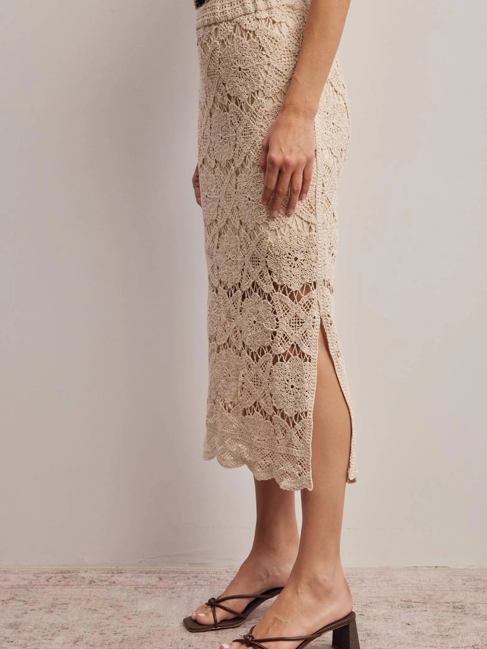Free Spirit Natural Crochet Lace Midi Skirt-Women's Skirts & Skorts-Shop Z & Joxa