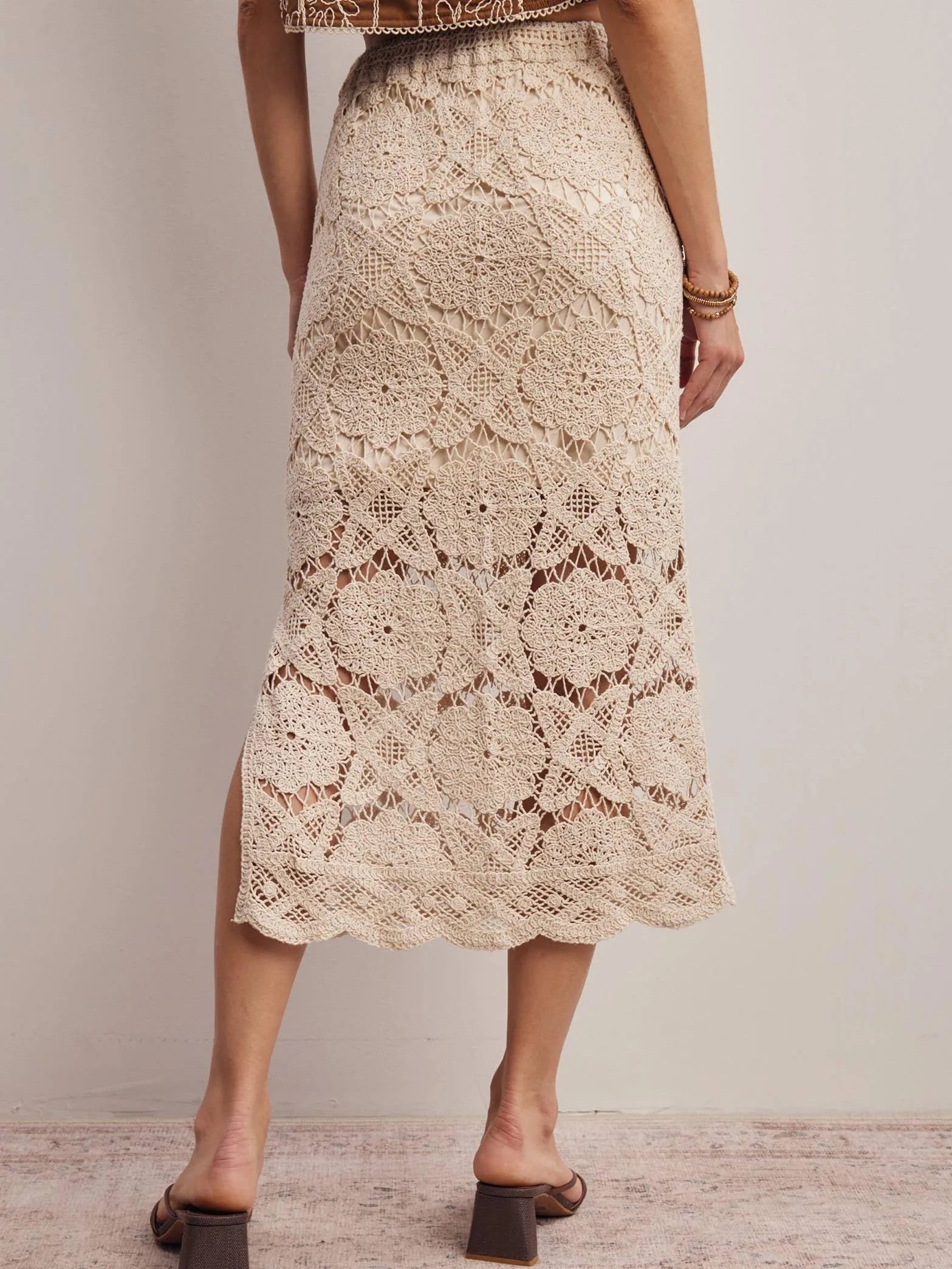Free Spirit Natural Crochet Lace Midi Skirt-Women's Skirts & Skorts-Shop Z & Joxa