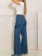 Fresh Life, Fresh Spirt High Rise Crossed Waist Wide Leg Cargo Jeans-Women's Clothing-Shop Z & Joxa