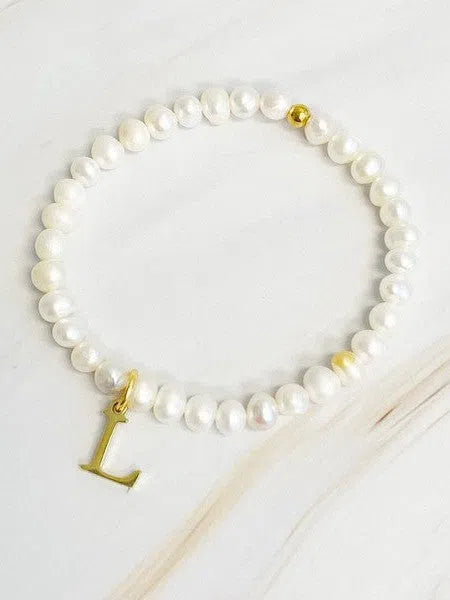 Freshwater Pearl Initial Charm Bracelet-Women's Accessories-Shop Z & Joxa