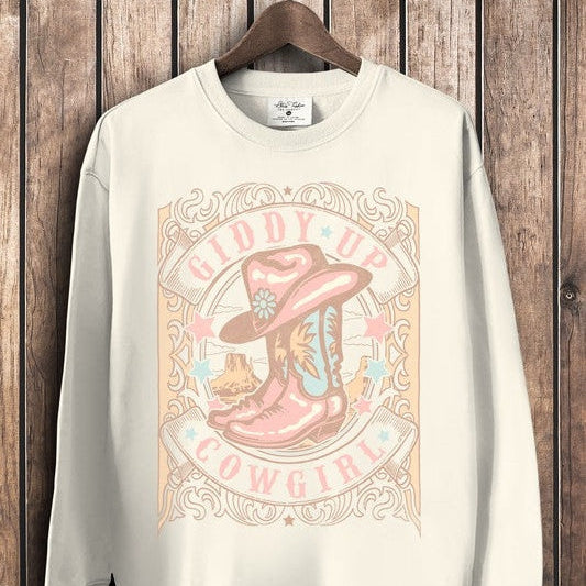 Giddy Up Cowgirl Graphic Sweatshirt-Women's Clothing-Shop Z & Joxa