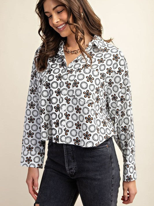 Give Me a Lil' Vintage Flair Cropped Button Shirt-Women's Clothing-Shop Z & Joxa