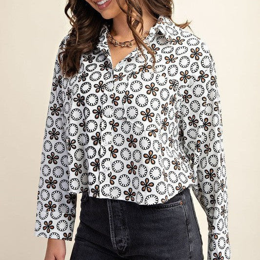 Give Me a Lil' Vintage Flair Cropped Button Shirt