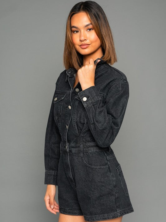 Go Free, Go lively, Go Denim Long Sleeve Romper-Women's Rompers-Shop Z & Joxa