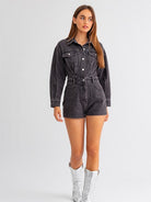 Go Free, Go lively, Go Denim Long Sleeve Romper-Women's Rompers-Shop Z & Joxa