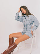 Go Free, Go lively, Go Denim Long Sleeve Romper-Women's Rompers-Shop Z & Joxa