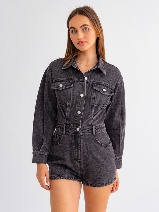 Go Free, Go lively, Go Denim Long Sleeve Romper-Women's Rompers-Shop Z & Joxa