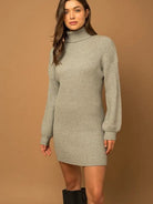 Good Clothes Open Doors Turtle Neck Balloon Sleeve Sweater Dress-Women's Clothing-Shop Z & Joxa