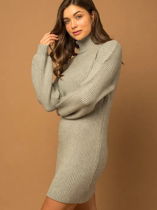 Good Clothes Open Doors Turtle Neck Balloon Sleeve Sweater Dress-Women's Clothing-Shop Z & Joxa