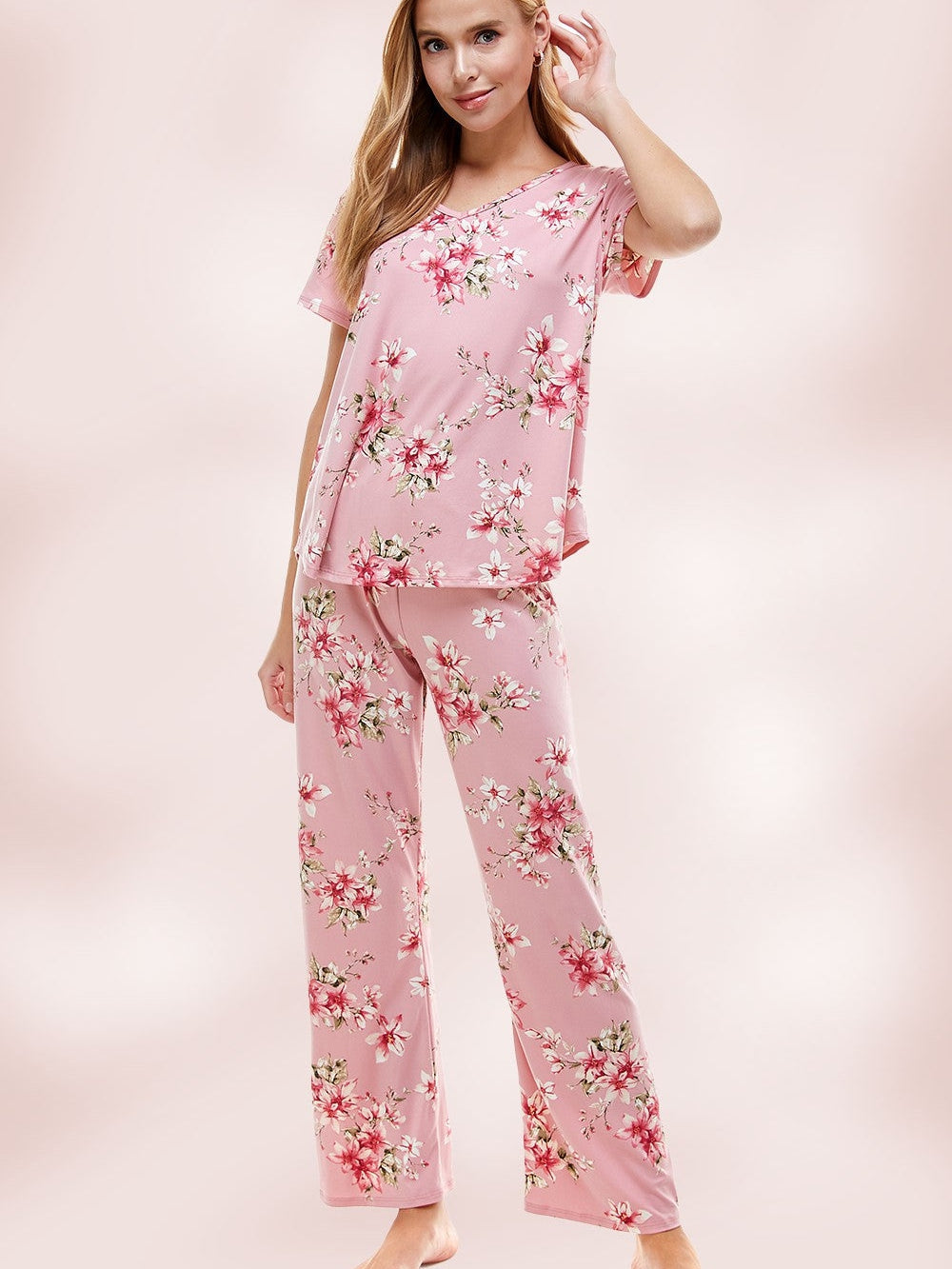 Good Morning Sunshine Pink Floral Pajama Set-Women's Clothing-Shop Z & Joxa