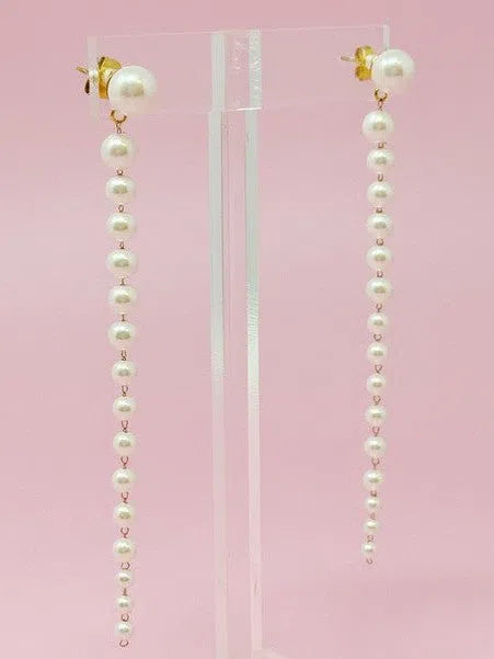 Gradiant Long Pearl Bead Drop Earrings-Women's Accessories-Shop Z & Joxa