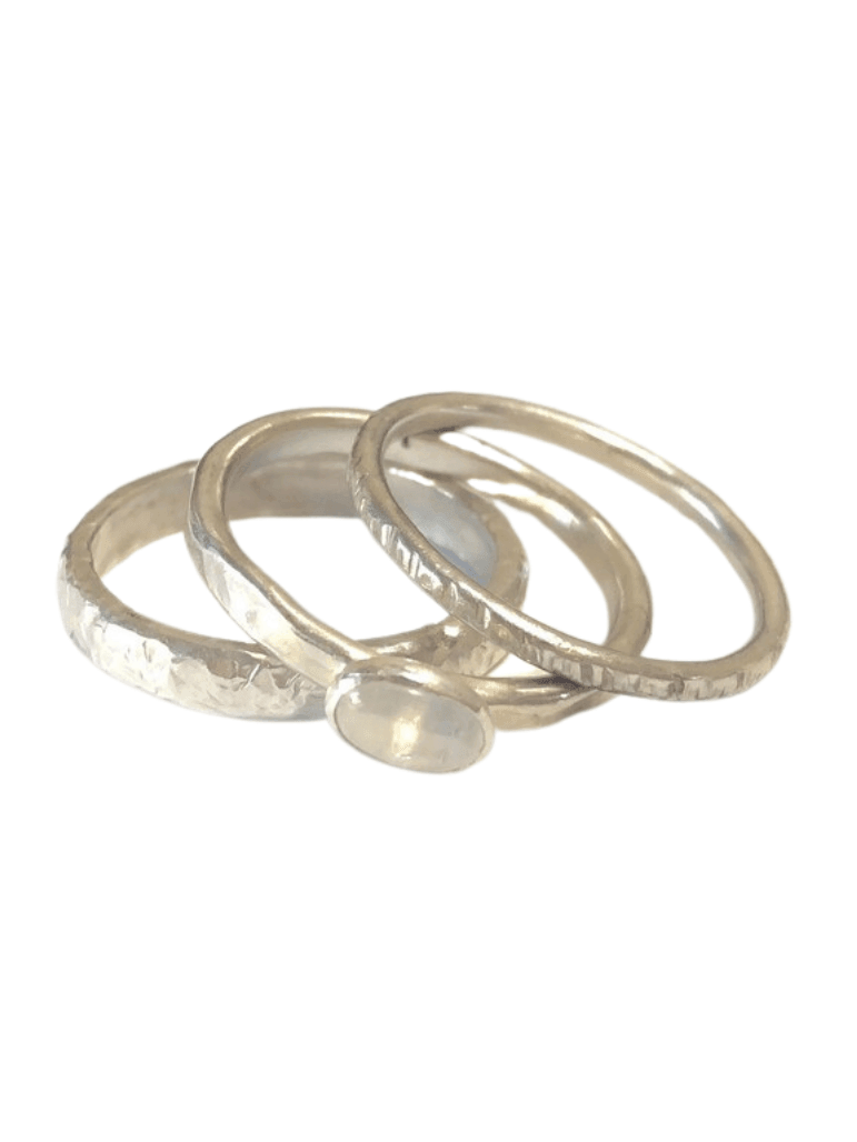 Handmade Sterling Silver Moonstone Ring Set-Women's Accessories-Shop Z & Joxa