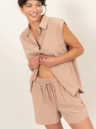 Happy Life, Happy Mind Linen Shirt and Shorts Set-Women's Clothing-Shop Z & Joxa