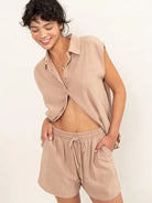 Happy Life, Happy Mind Linen Shirt and Shorts Set-Women's Clothing-Shop Z & Joxa