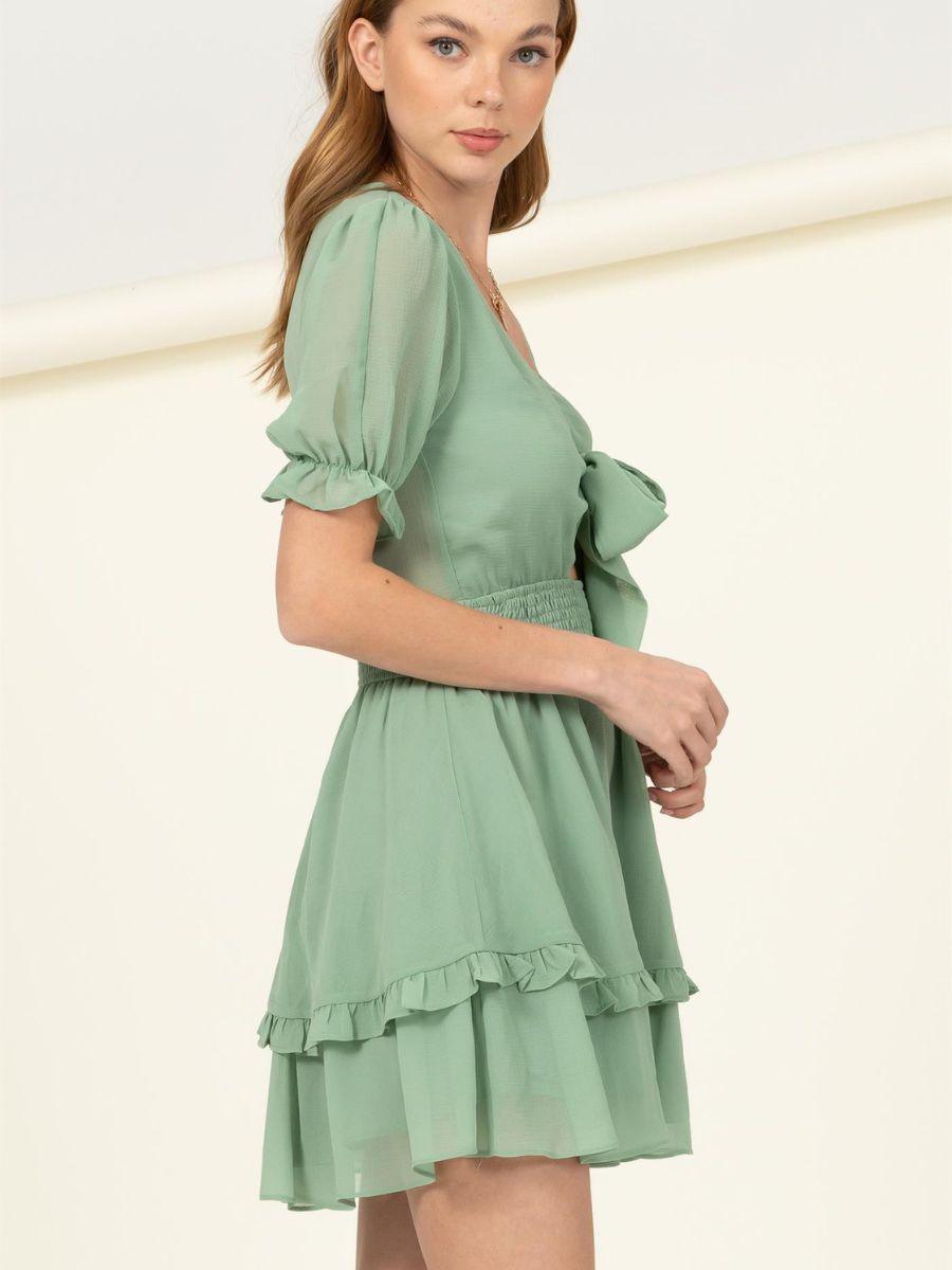Happy Soul Tie Front Mini Dress-Women's Clothing-Shop Z & Joxa