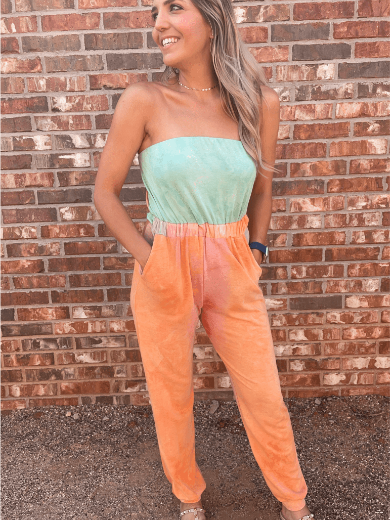 Have a Dreamsicle Tye-Die Strapless Jumpsuit-Women's Clothing-Shop Z & Joxa