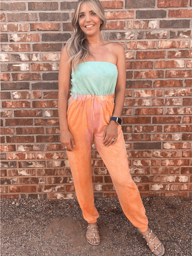 Have a Dreamsicle Tye-Die Strapless Jumpsuit-Women's Clothing-Shop Z & Joxa