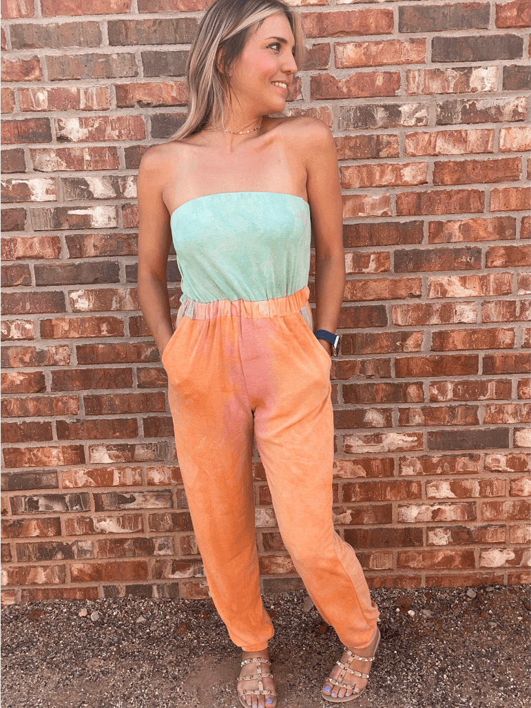 Have a Dreamsicle Tye-Die Strapless Jumpsuit-Women's Clothing-Shop Z & Joxa