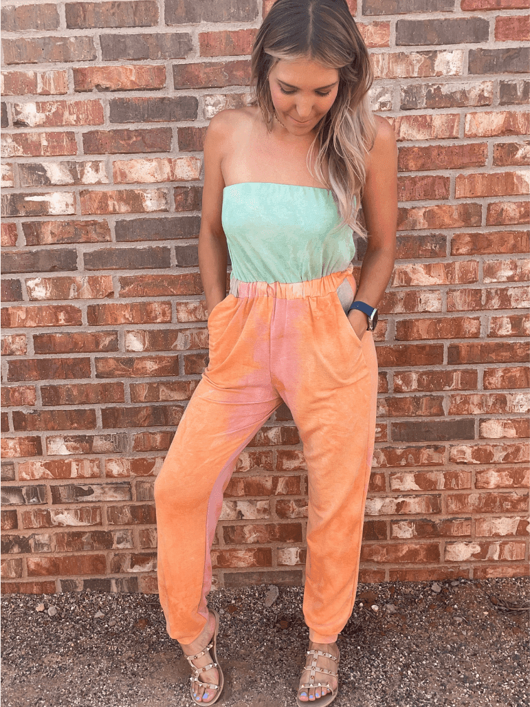 Have a Dreamsicle Tye-Die Strapless Jumpsuit-Women's Jumpsuits-Shop Z & Joxa