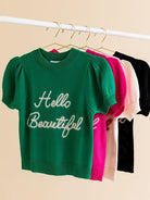 Hello Beautiful Short Puff Sleeve Sweater Top-Women's Clothing-Shop Z & Joxa