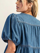 Hello Dolly Baby Doll Medium Wash Puff Denim Top-Women's Shirts & Tops-Shop Z & Joxa