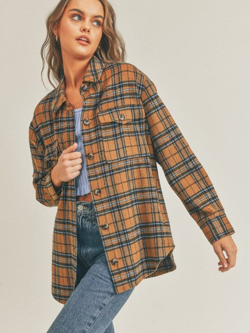 Hello Fall Plaid Flannel Shacket-Women's Clothing-Shop Z & Joxa