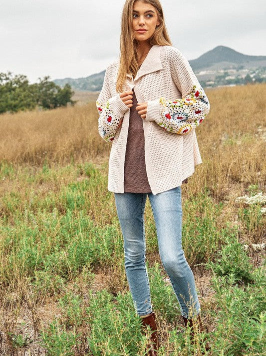 Hello Pumpkin Long Sleeve Floral Crochet Cardigan-Women's Clothing-Shop Z & Joxa