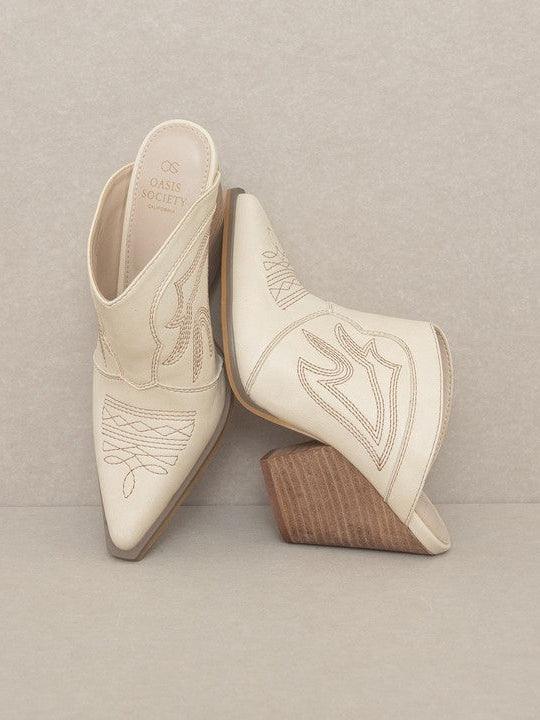 Hint of Western Embroidered Heeled Mule-Women's Shoes-Shop Z & Joxa