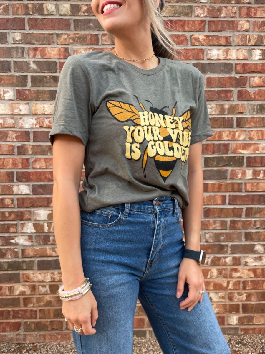 Honey Your Vibe is Golden Graphic Tee-Women's Shirts & Tops-Shop Z & Joxa
