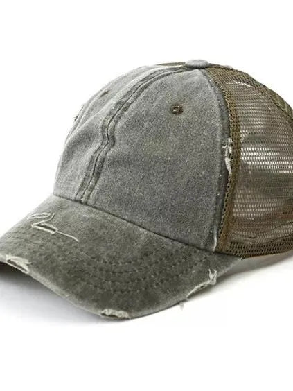 Hot Mess Distressed Messy Bun Ball Hat-Women's Accessories-Shop Z & Joxa