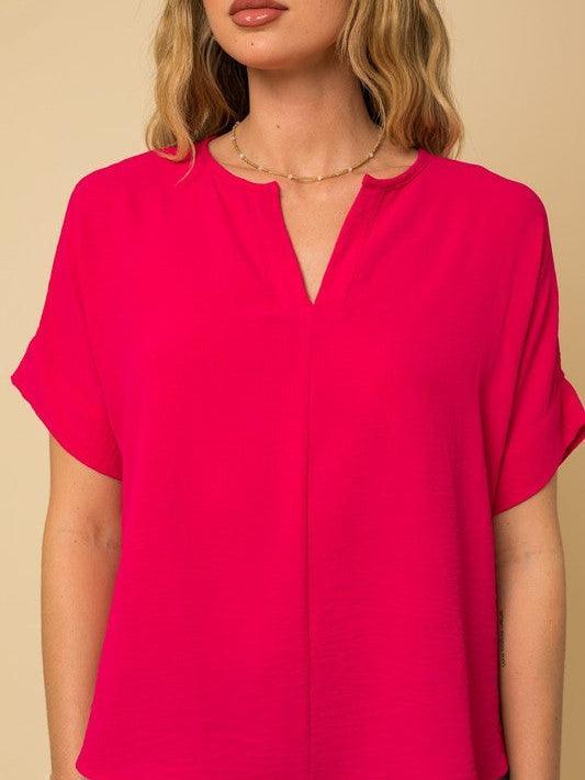 Hot Topic Split Neck Folded Sleeve Top-Women's Clothing-Shop Z & Joxa