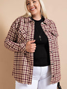 Houndstooth Plaid Shacket in Wine-Women's Clothing-Shop Z & Joxa