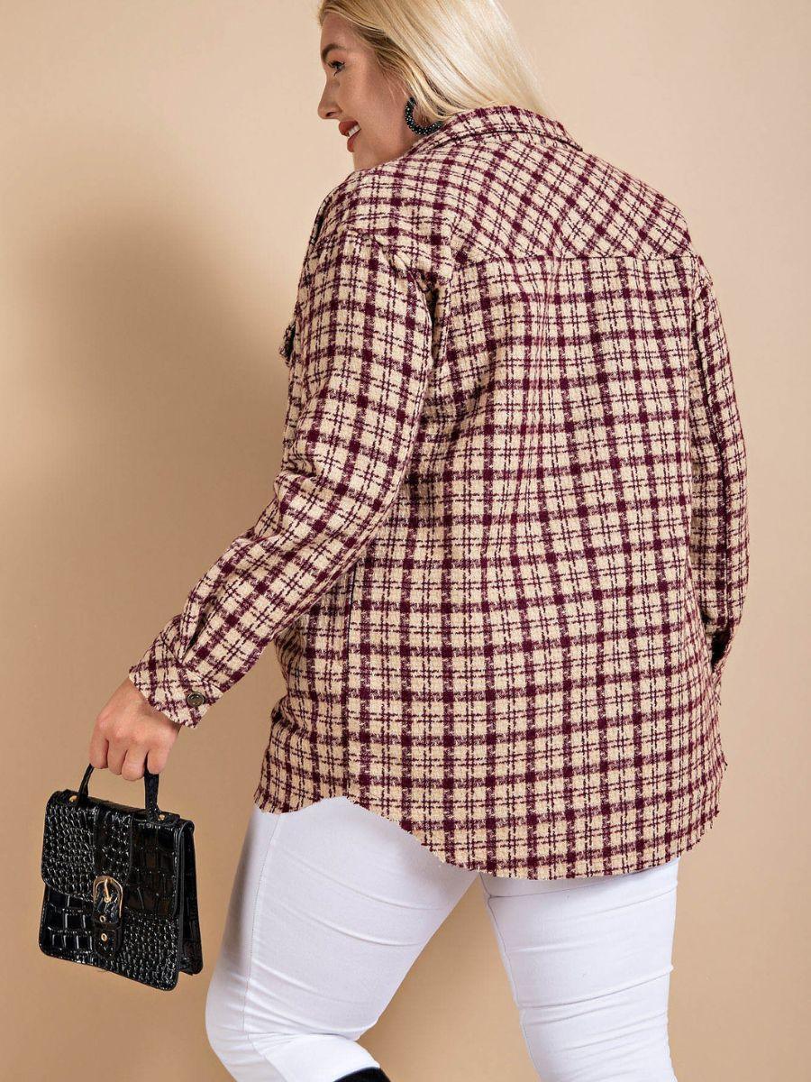 Houndstooth Plaid Shacket in Wine - Z & Joxa Co.