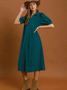 Howdy Honey Teal Puff Sleeve Midi Dress-Women's Dresses-Shop Z & Joxa
