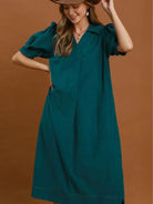 Howdy Honey Teal Puff Sleeve Midi Dress-Women's Dresses-Shop Z & Joxa