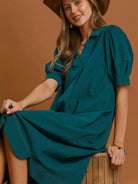 Howdy Honey Teal Puff Sleeve Midi Dress-Women's Dresses-Shop Z & Joxa