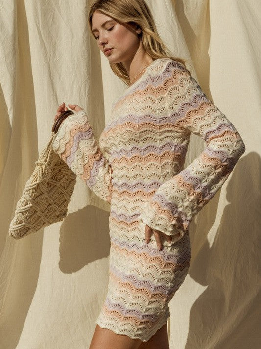 I Am Fashion Soft Pastel Bell Sleeve Sweater Mini Dress-Women's Clothing-Shop Z & Joxa