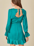 Ideal Choice Tie Waist Ruffle Dress in Vivid Teal-Women's Clothing-Shop Z & Joxa